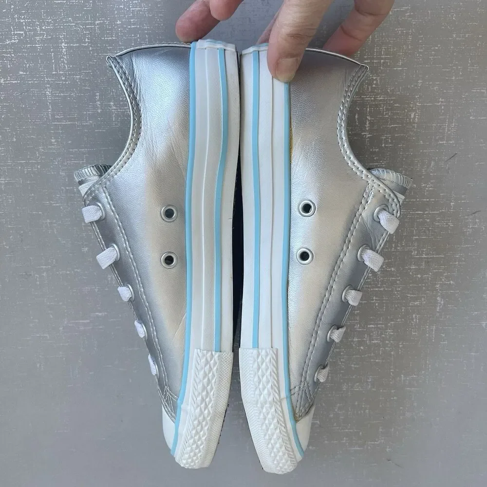 Converse All Star  Junior Youth 3 Chuck Taylor Low Top Sneakers Silver Metallic‎